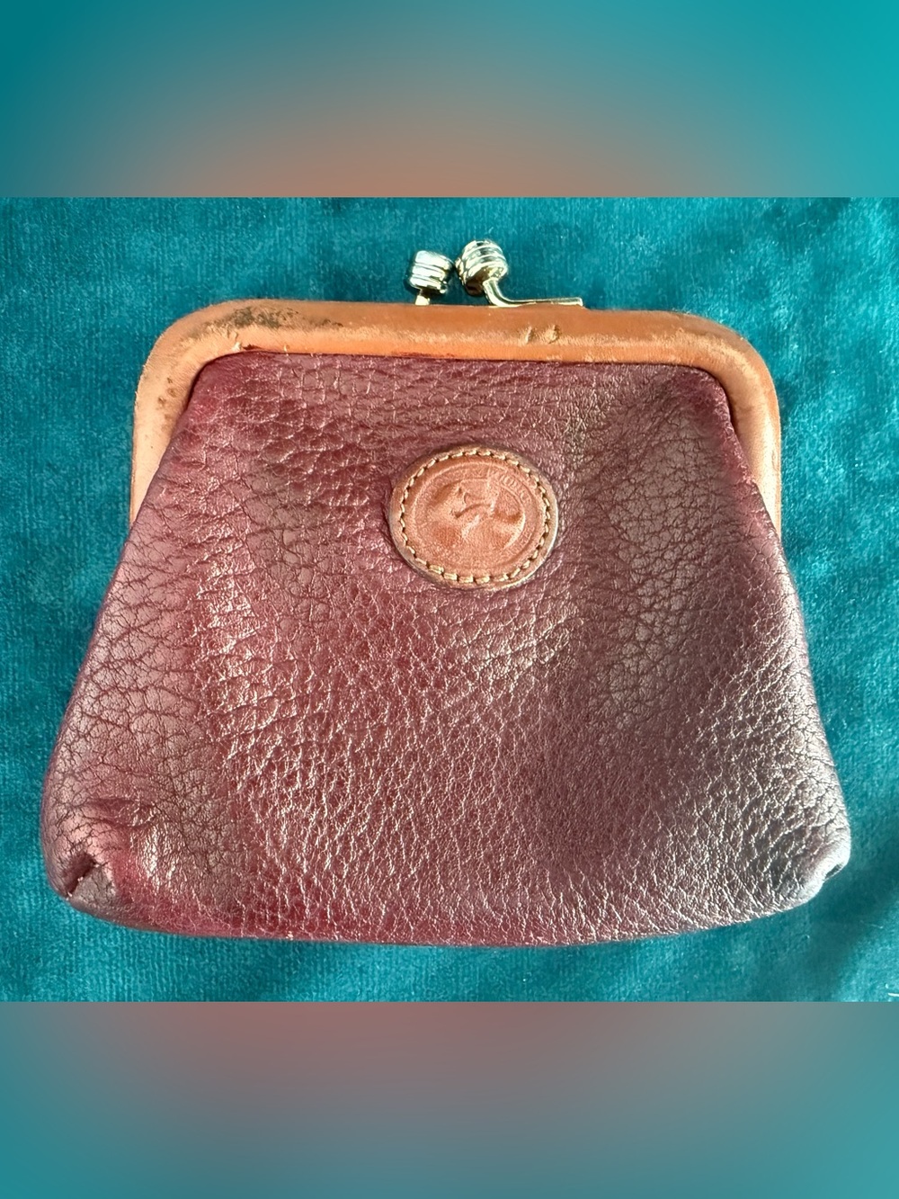 Vintage Dooney and Bourke Leather Coin Purse - Burgundy and Tan
